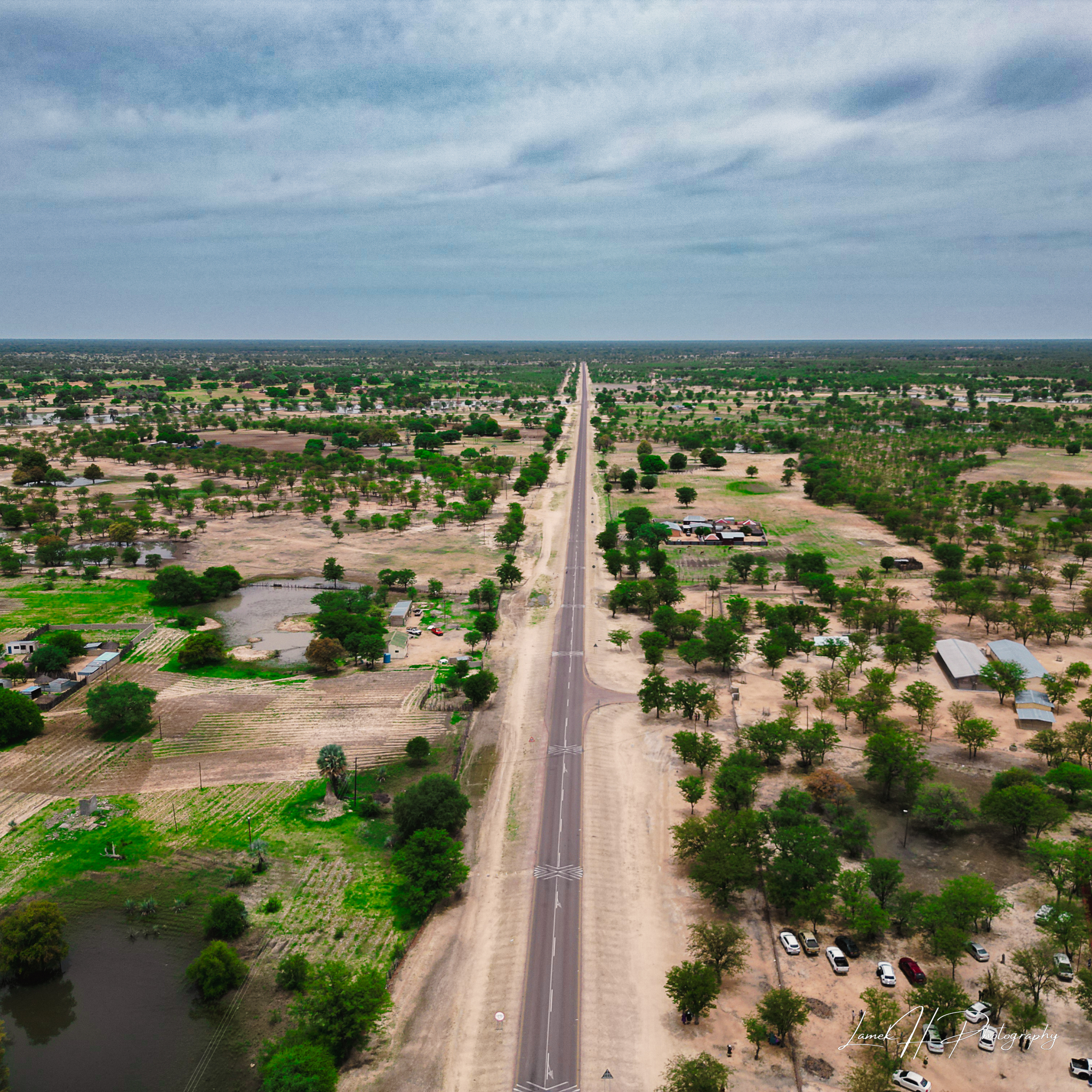 Drone photo of a coastal town in Namibia with turquoise waters